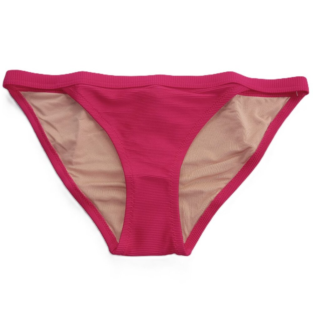 J. Crew Women's Ribbed Trim Hipster Full Coverage Bikini Bottom Size Small Pink